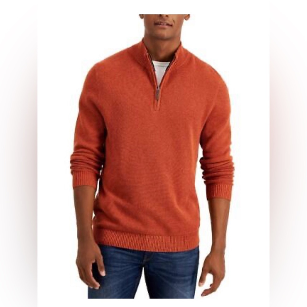 NWT - Club Room Men's Quarter-Zip Textured
Cotton Sweater Royal Orange Size XL